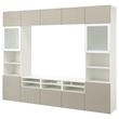IKEA - BESTA, tv ünitesi, beyaz-parlak cila-bej, 300x42x231 cm