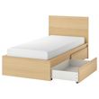 IKEA - MALM/LÖNSET, single bed, white stained oak veneer, 90x200 cm