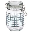 IKEA - KORKEN, glass jar with lid, glass-check pattern grey blue, 1 l