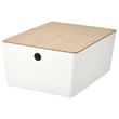 IKEA - KUGGIS, box with lid, white/bamboo, 26x35x15 cm