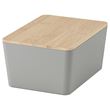 IKEA - KUGGIS, box with lid, light grey-bamboo, 13x18x8 cm