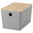 IKEA - KUGGIS, box with lid, light grey-bamboo, 18x26x15 cm