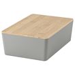 IKEA - KUGGIS, box with lid, light grey-bamboo, 18x26x8 cm