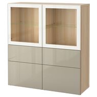 white stained oak effect/high-gloss/beige/clear glass