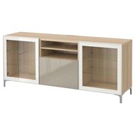 white stained oak effect/high-gloss/beige/clear glass