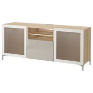 white stained oak effect/high-gloss/beige/frosted glass