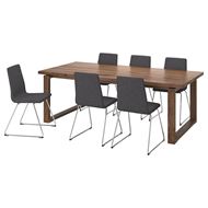 oak veneer brown stained-chrome plated-Gunnared dark gray