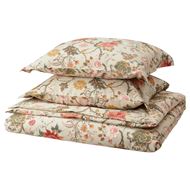 IKEA - NASSELKLOCKA, double quilt cover and 2 pillowcases, light grey-beige/multicolour, 240x220/50x60 cm