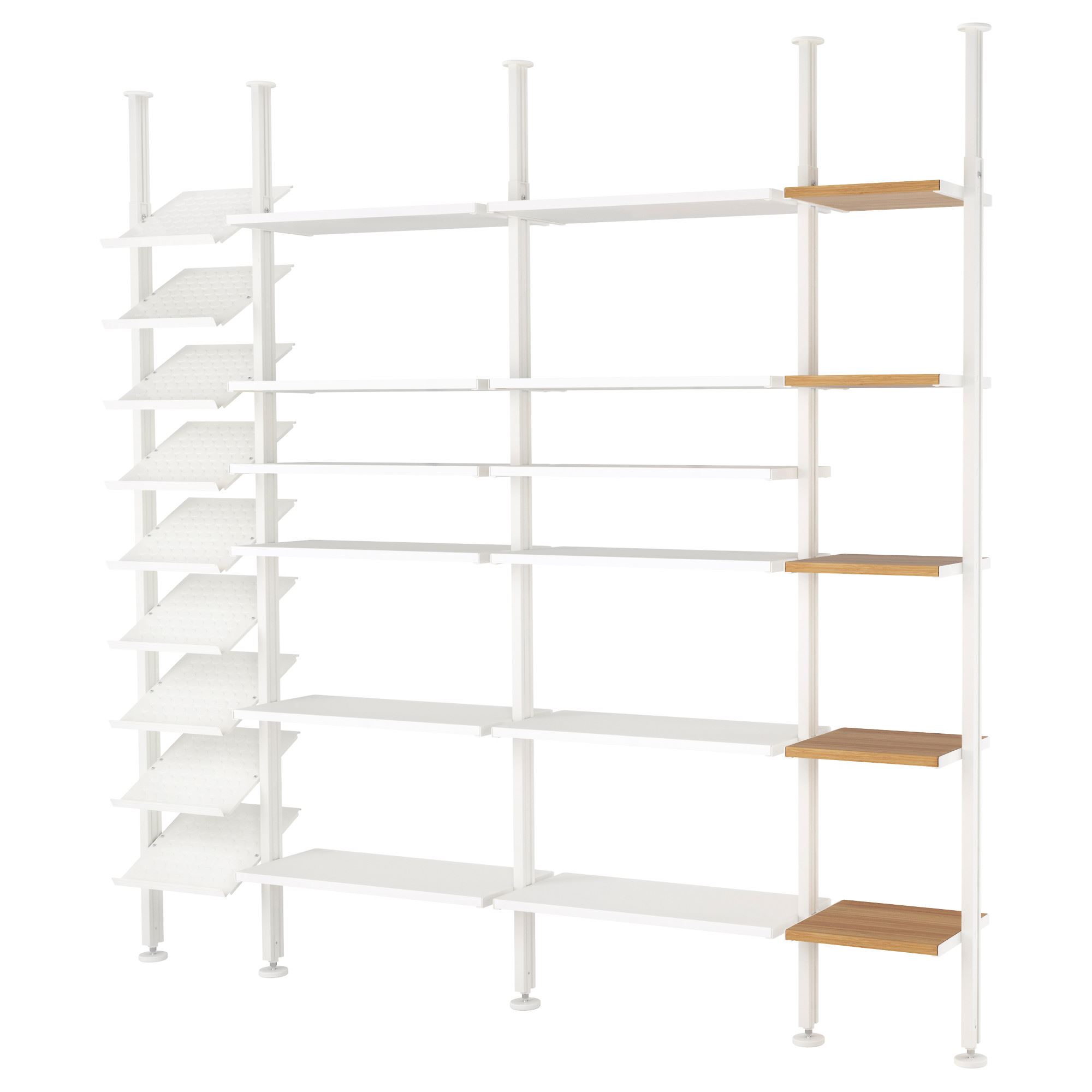 ELVARLI white/bamboo 262x36x222-350 cm open storage unit