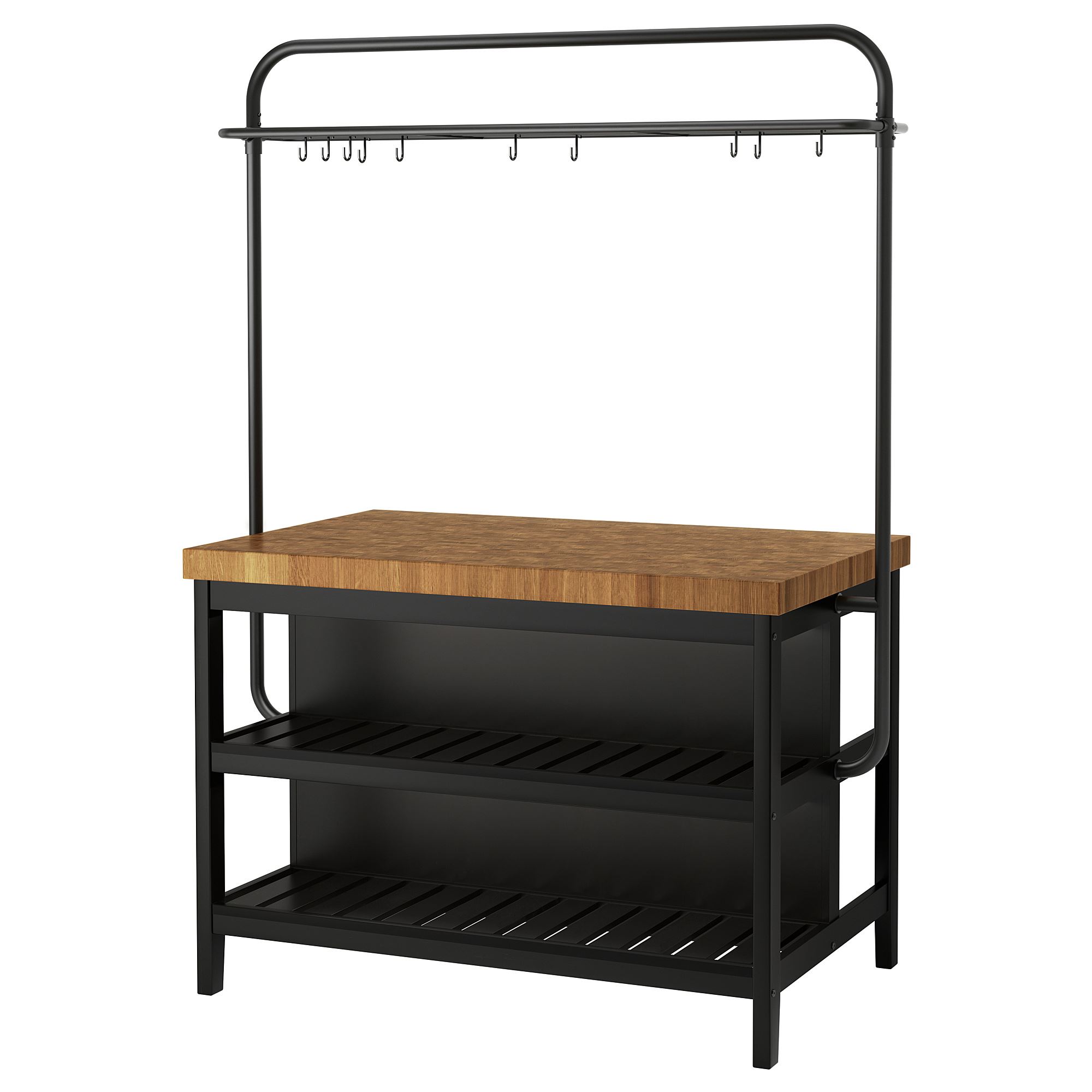 VADHOLMA black/oak 126x79x193 cm kitchen island with rack