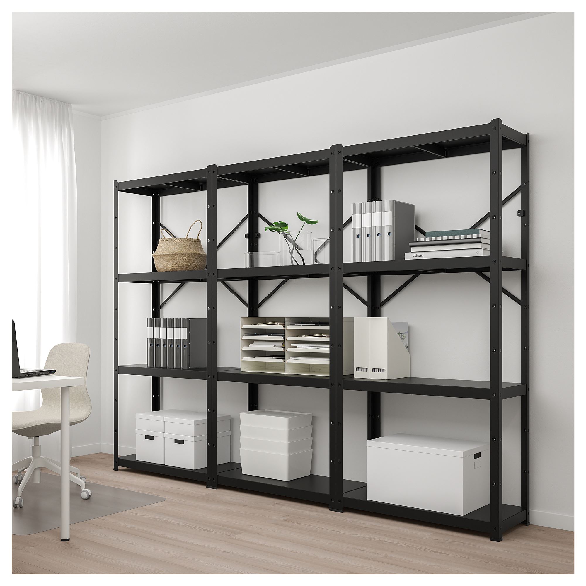 BROR black 254x40x190 cm shelving unit - 19272699 | IKEA