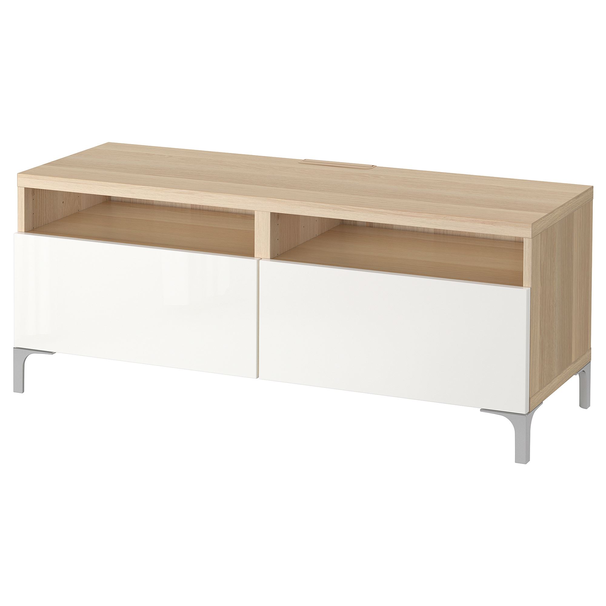 BESTA white stained oak effect/high-gloss/white 120x40x48 cm tv bench ...