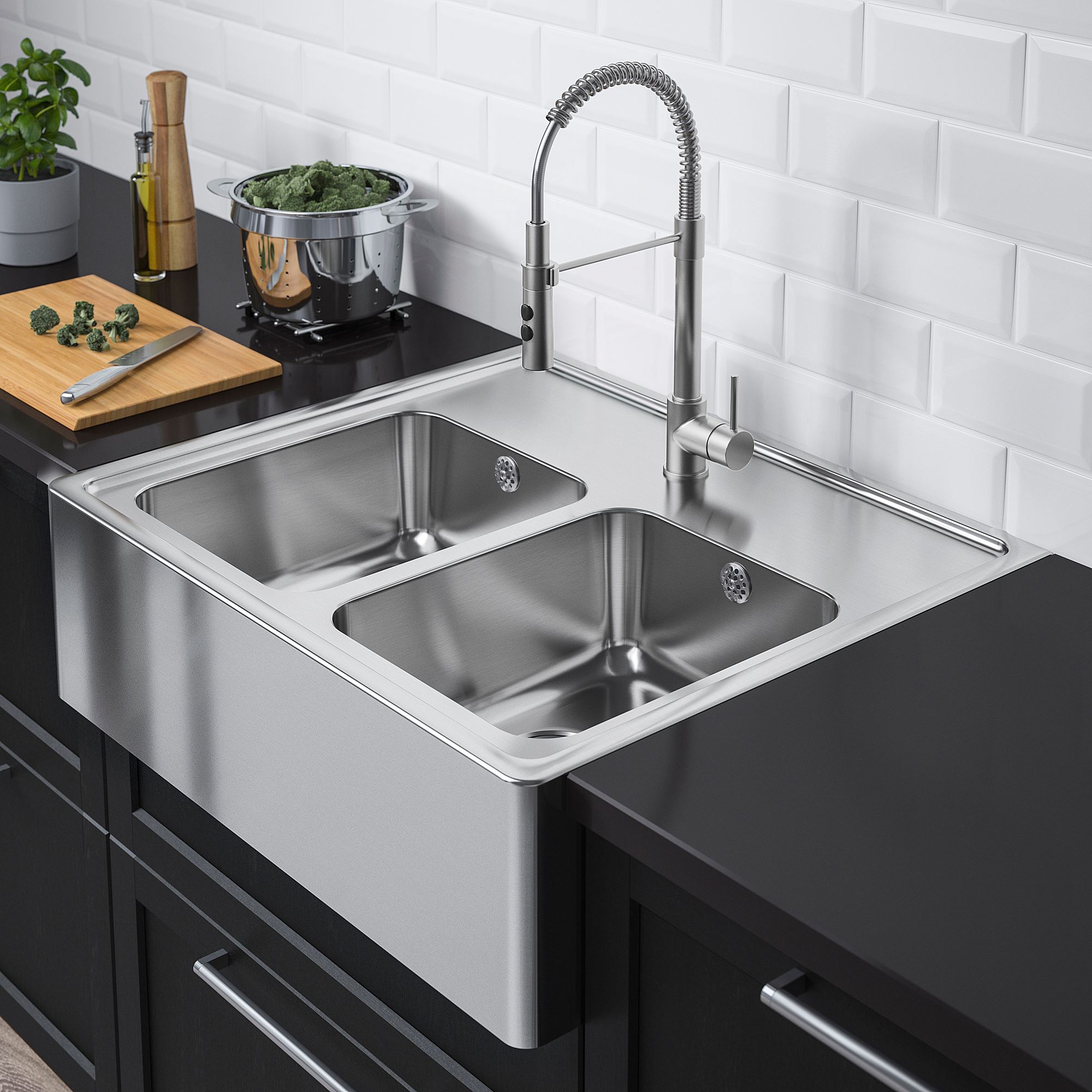BREDSJÖN/LILLVIKEN paslanmaz çelik 80x69 cm çift gözlü eviye - 59289546 ...