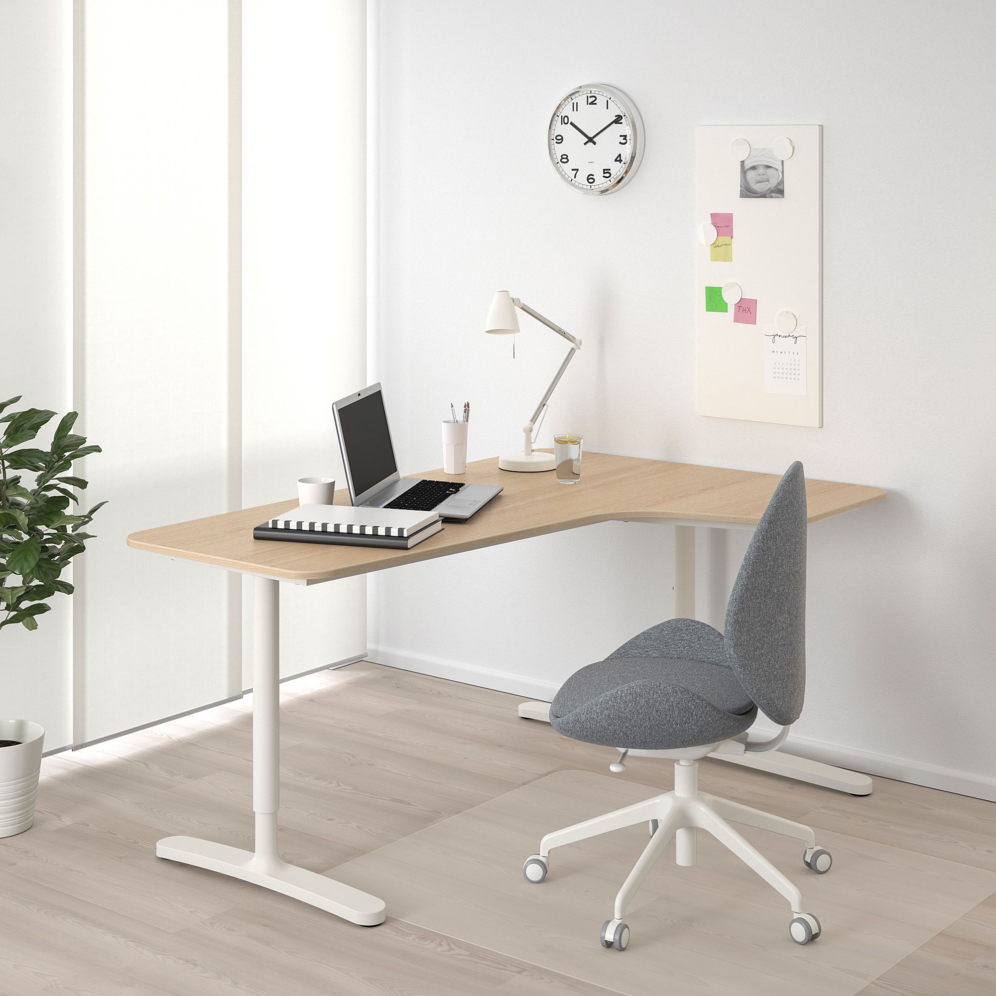 BEKANT white/white stained oak veneer 160x110 cm corner desk right