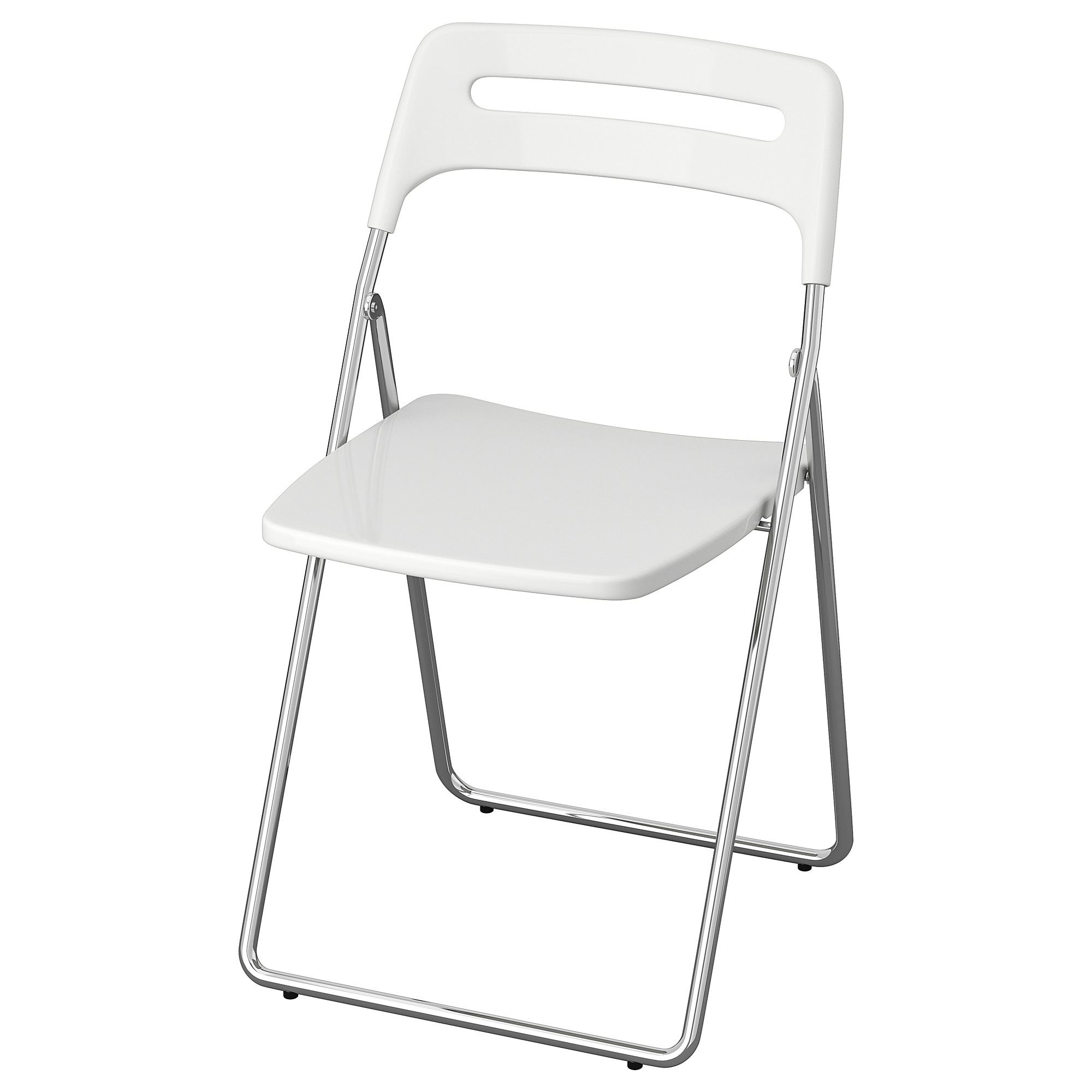 NISSE high-gloss white/chrome-plated folding chair - 10115067 | IKEA