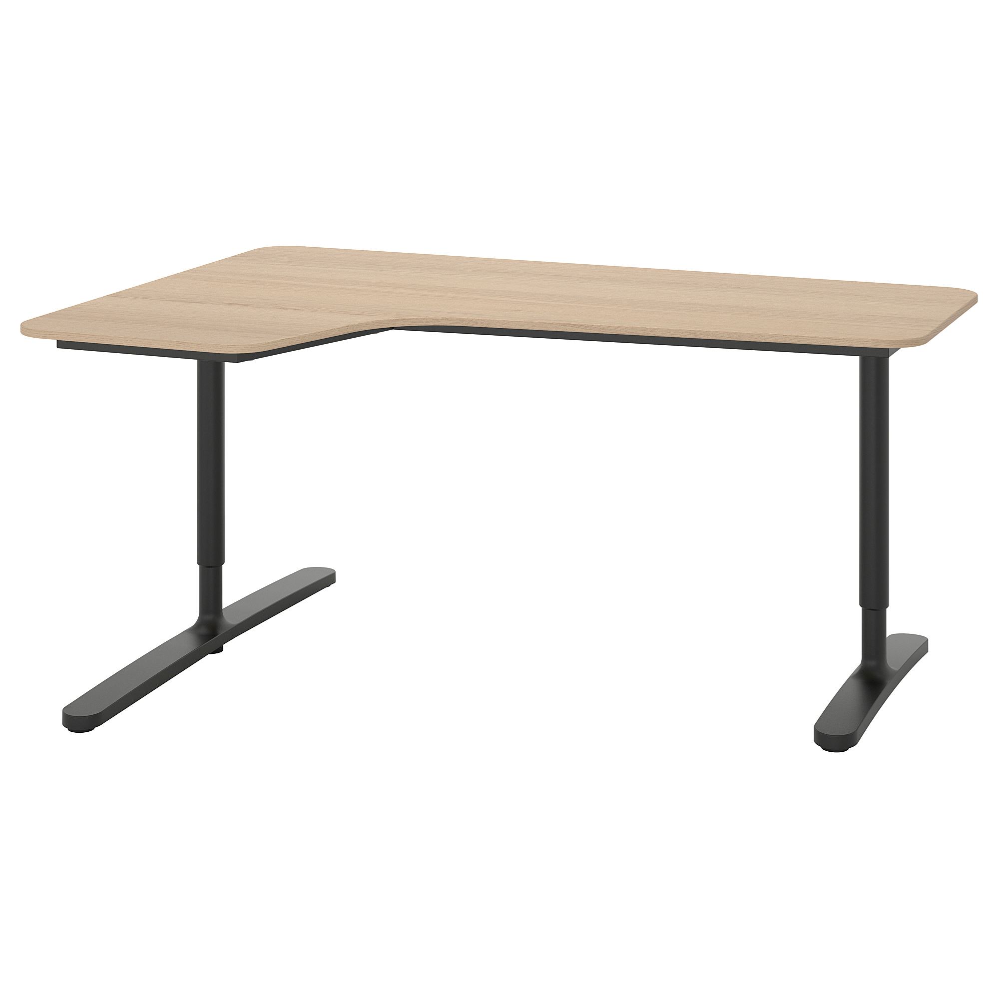 BEKANT white stained oak veneer/black 160x110 cm corner desk left