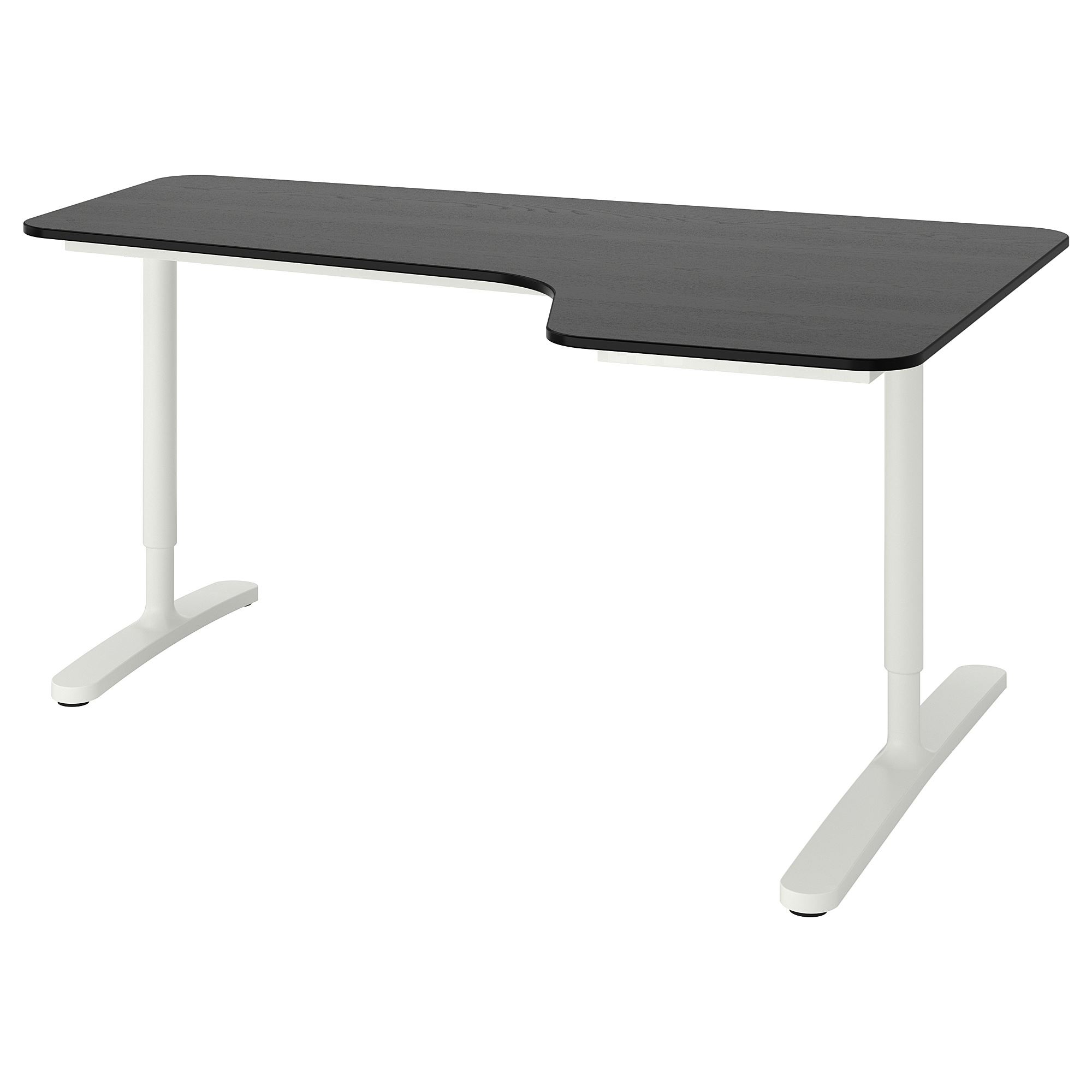 BEKANT black stained ash veneer/white 160x110 cm corner desk right