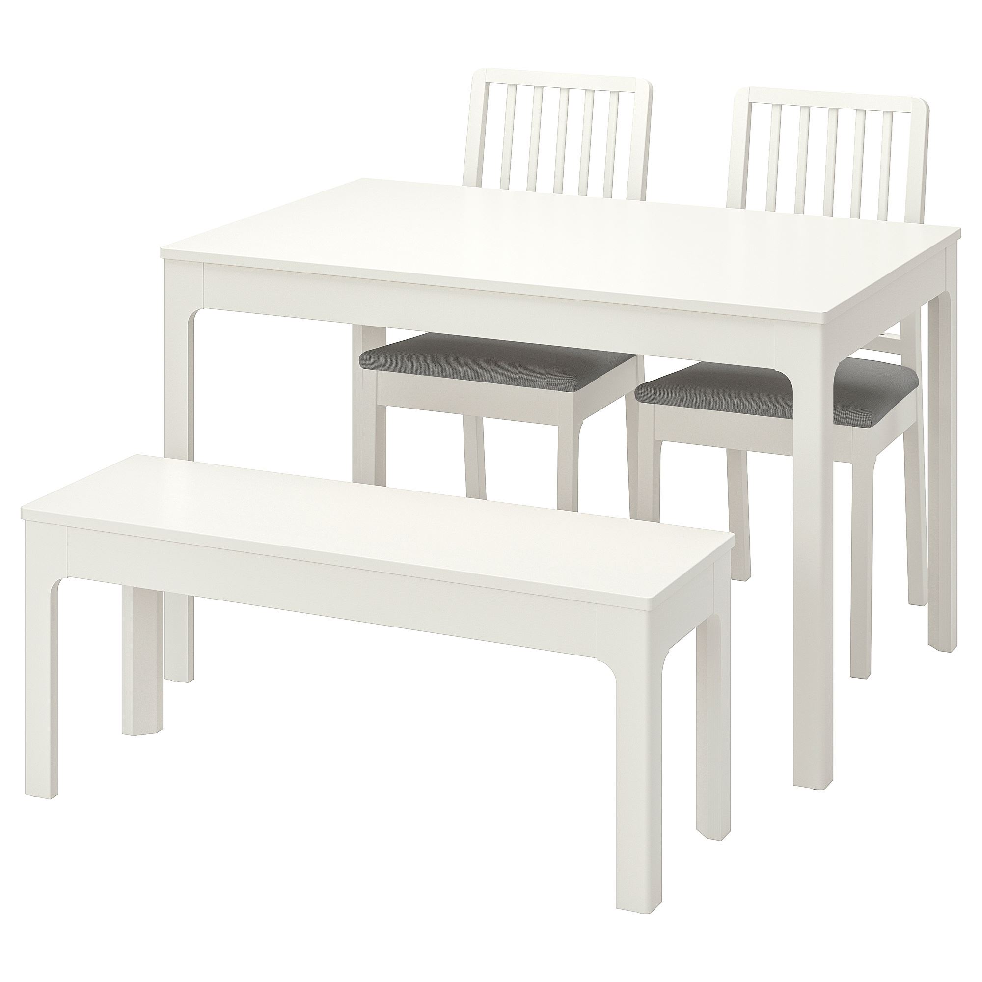 EKEDALEN white/Orrsta light grey 2 chairs and 1 bench dining set