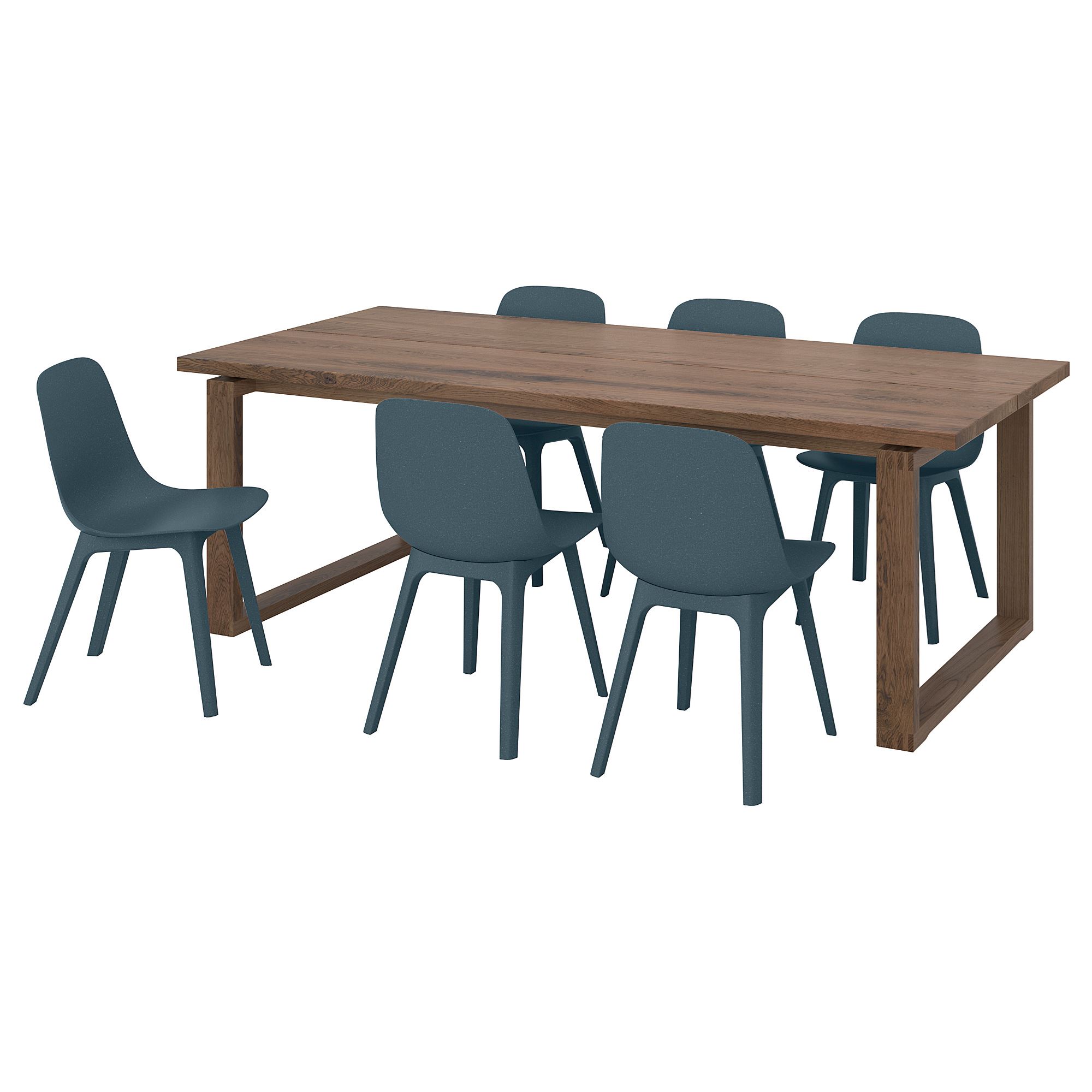 MÖRBYLANGA/ODGER oak veneer-blue 6 chairs dining set - 29296906 | IKEA