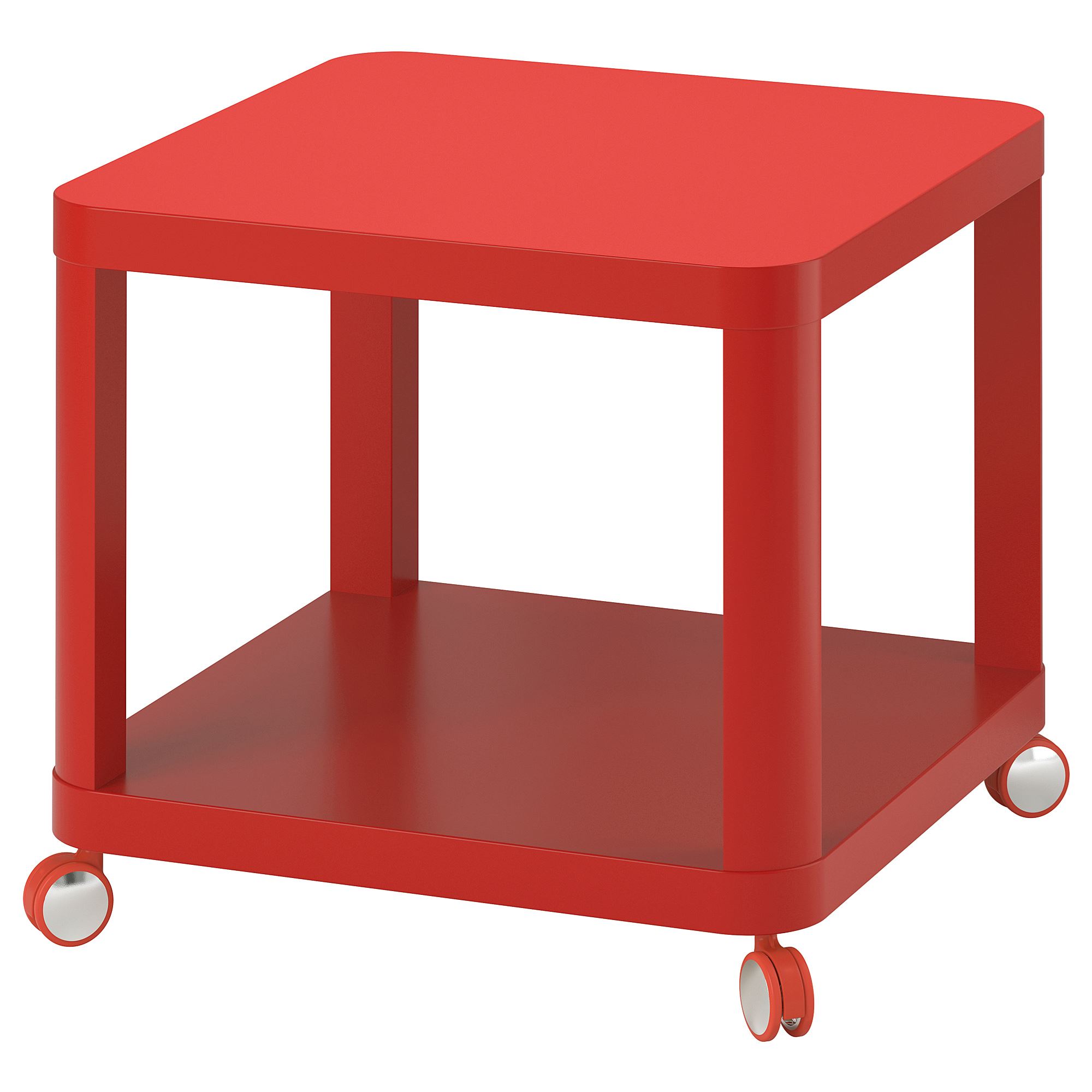 TINGBY red 50x50 cm side table on castors - 80457439 | IKEA
