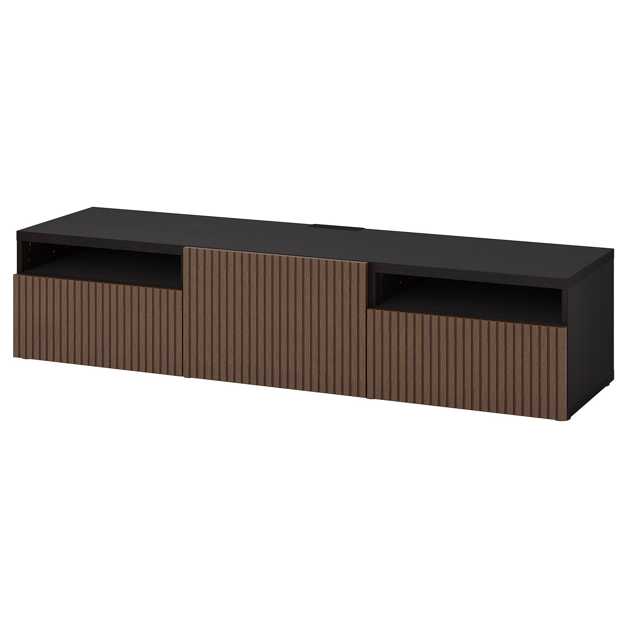 BESTA black-brown/brown oak veneer 180x42x39 cm tv bench