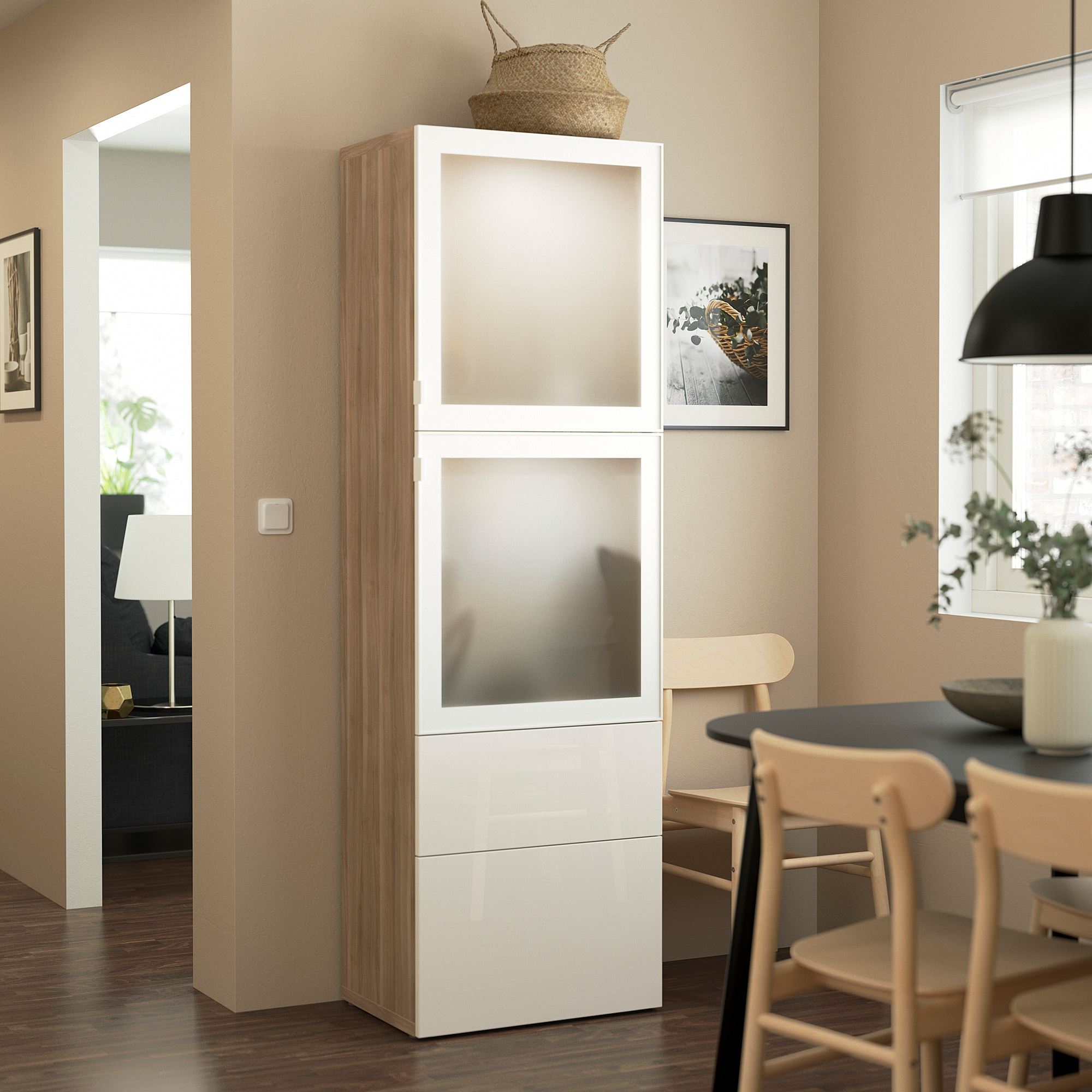 BESTA White Stained Oak Effect high gloss white frosted Glass 60x42x192 besta-white-stained-oak-effect-high-gloss-white-frosted-glass-60x42x192