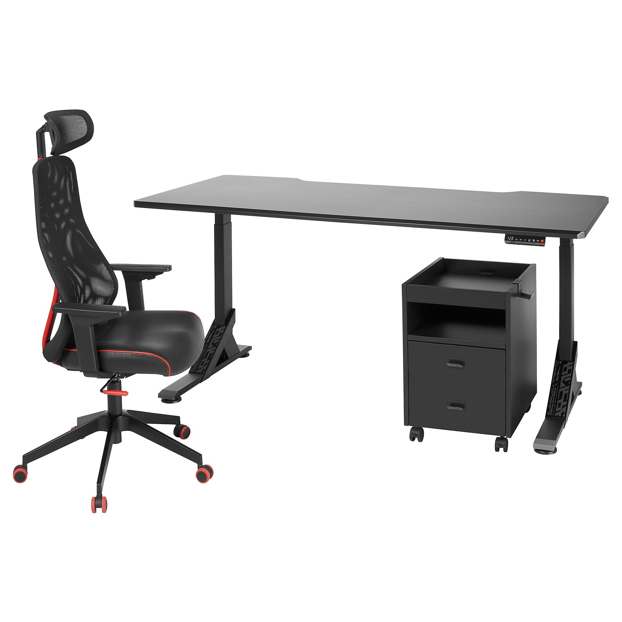 UPPSPEL/MATCHSPEL black gaming desk and chair with drawer unit