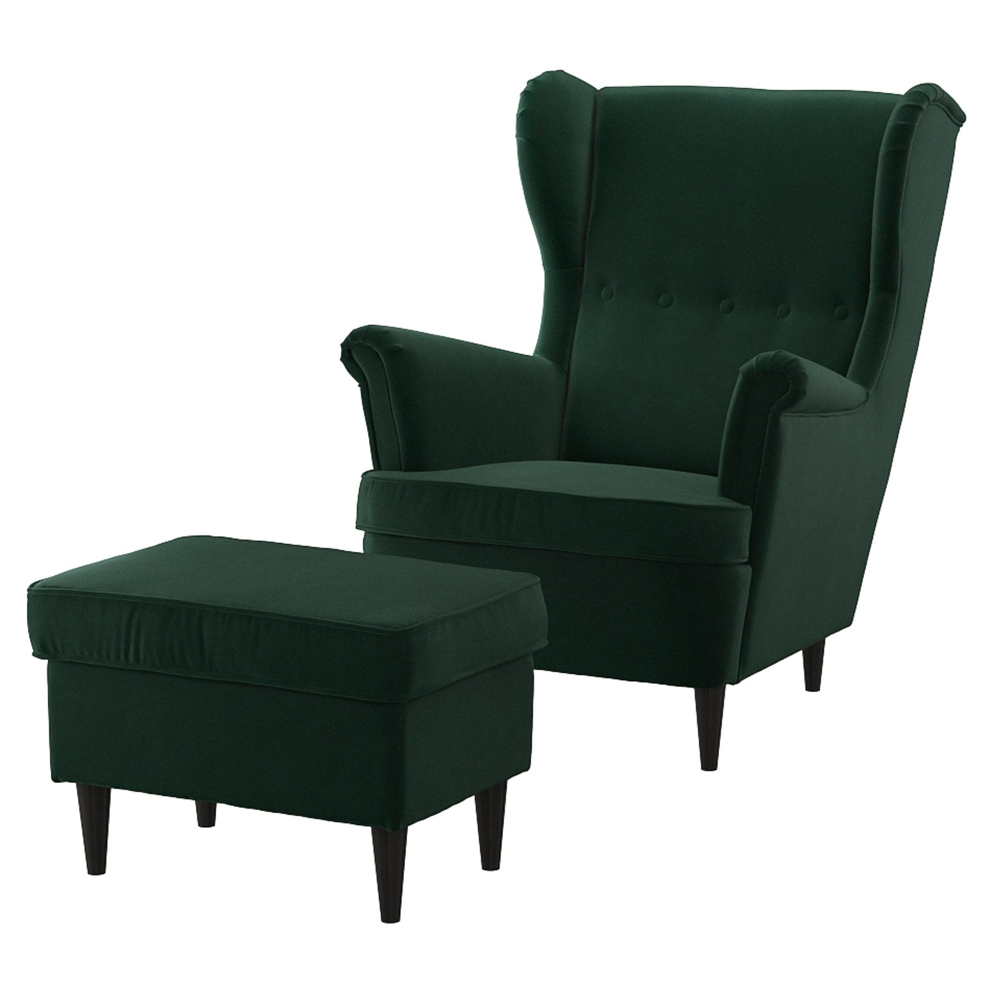 STRANDMON djuparp dark green wing chair and pouffe - 19483908 | IKEA
