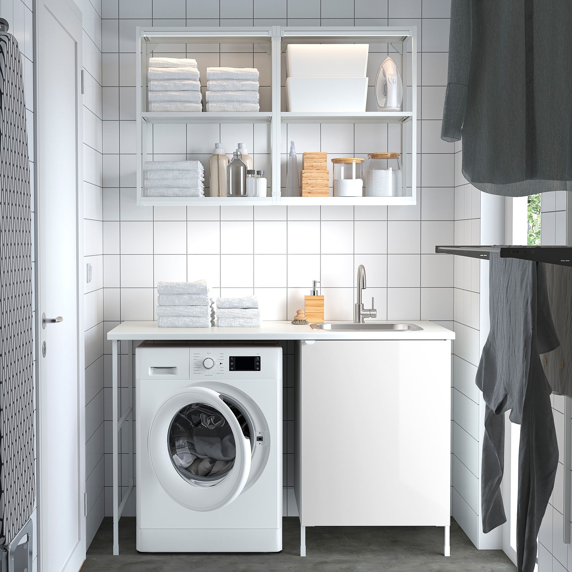 ENHET white-high gloss white 139x63,5x87,5 cm cabinet combination for ...