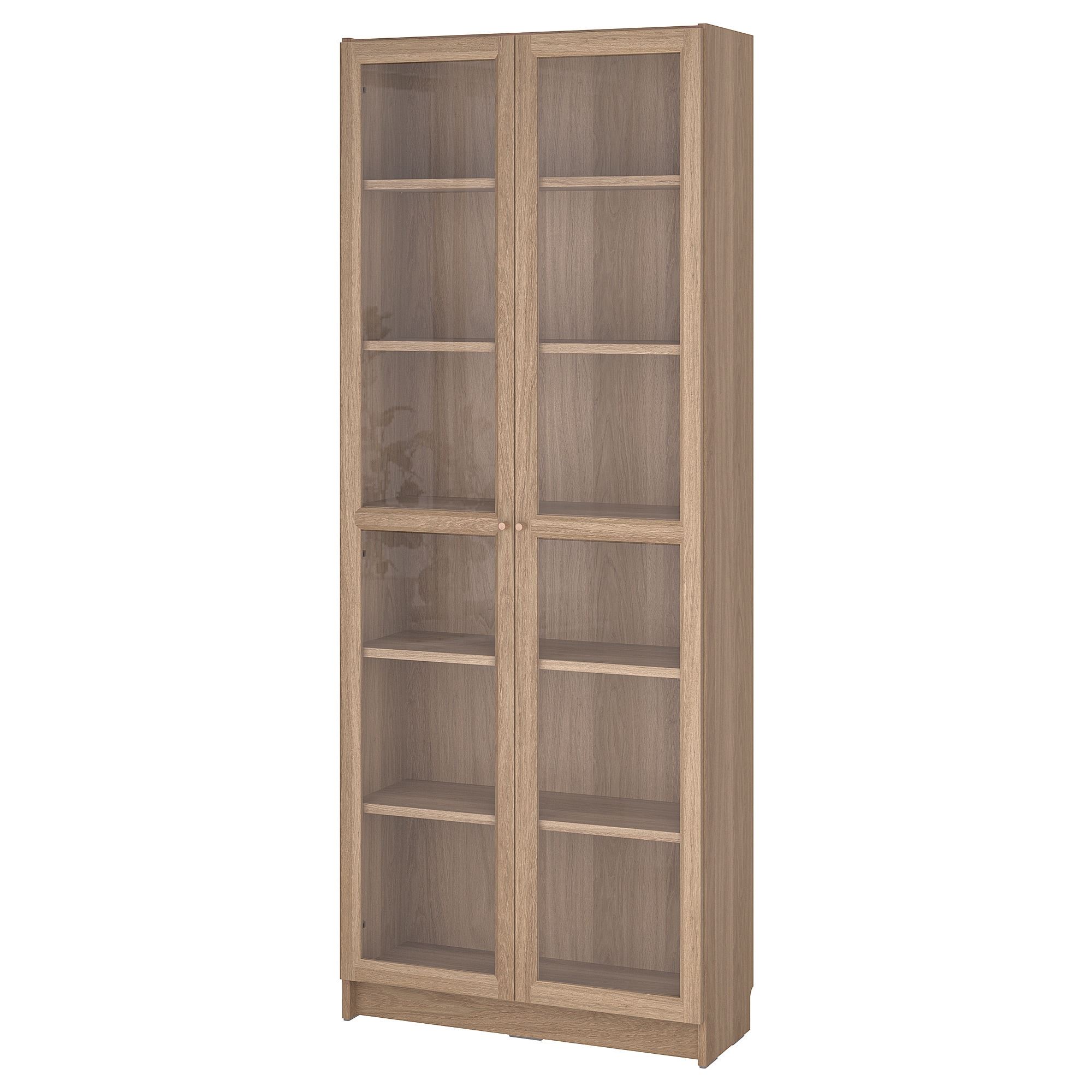 BILLY oak effect 80x30x202 cm bookcase with glass door 99483320 IKEA