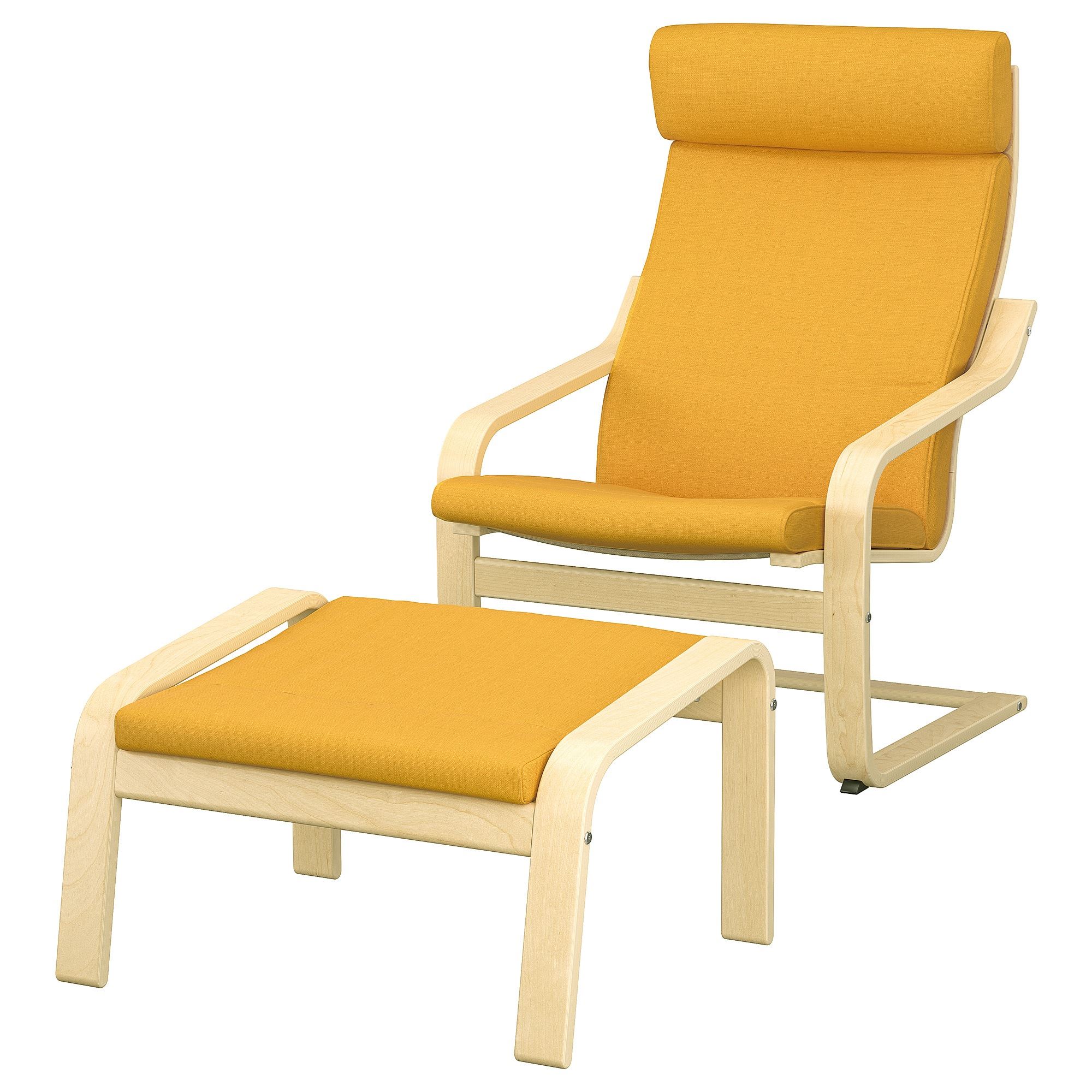 IKEA POÄNG イエロー リクライニングチェア POANG skiftebo yellow/birch rocking-chair and footstool - 19487794