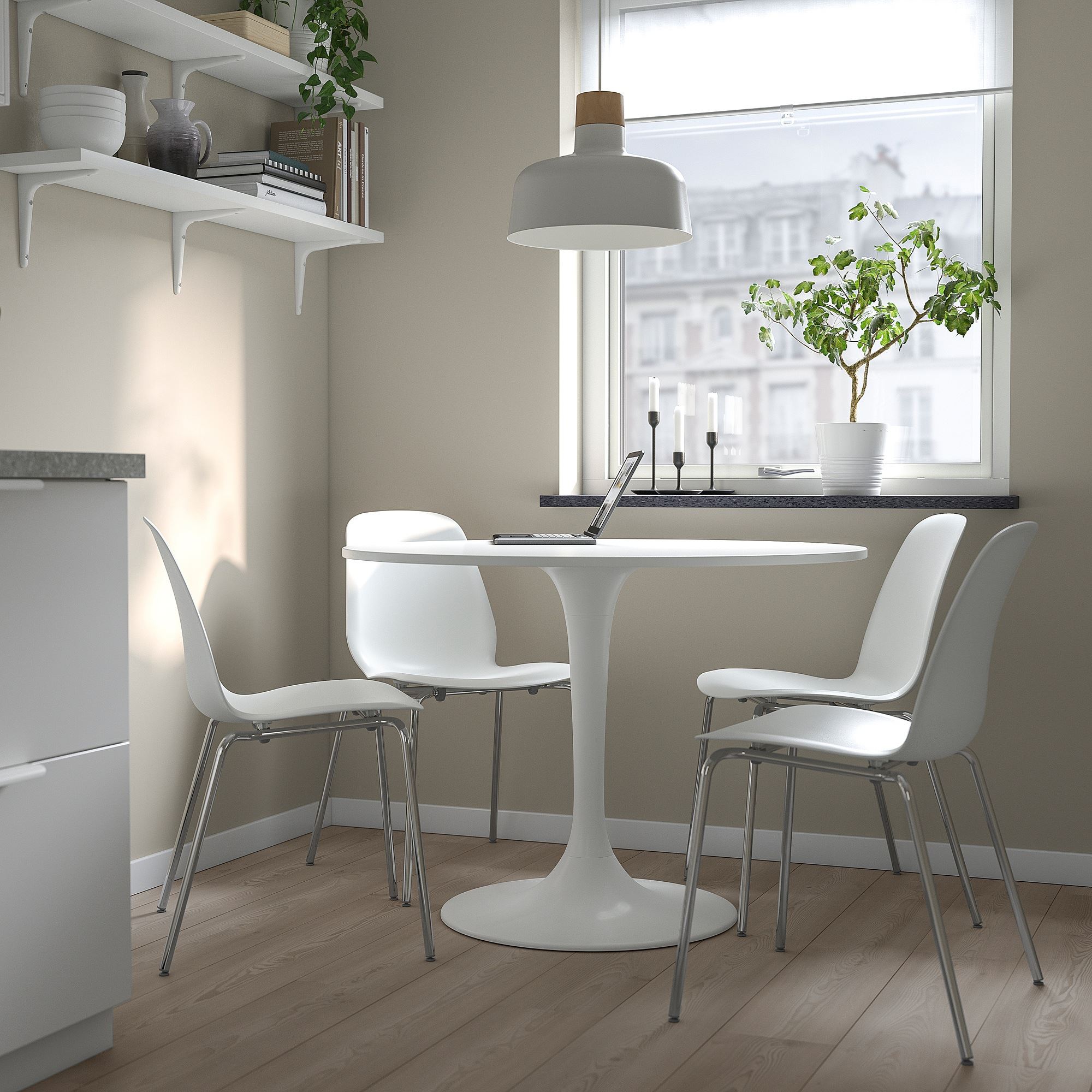 DOCKSTA white seats 4 round kitchen table - 19324995 | IKEA