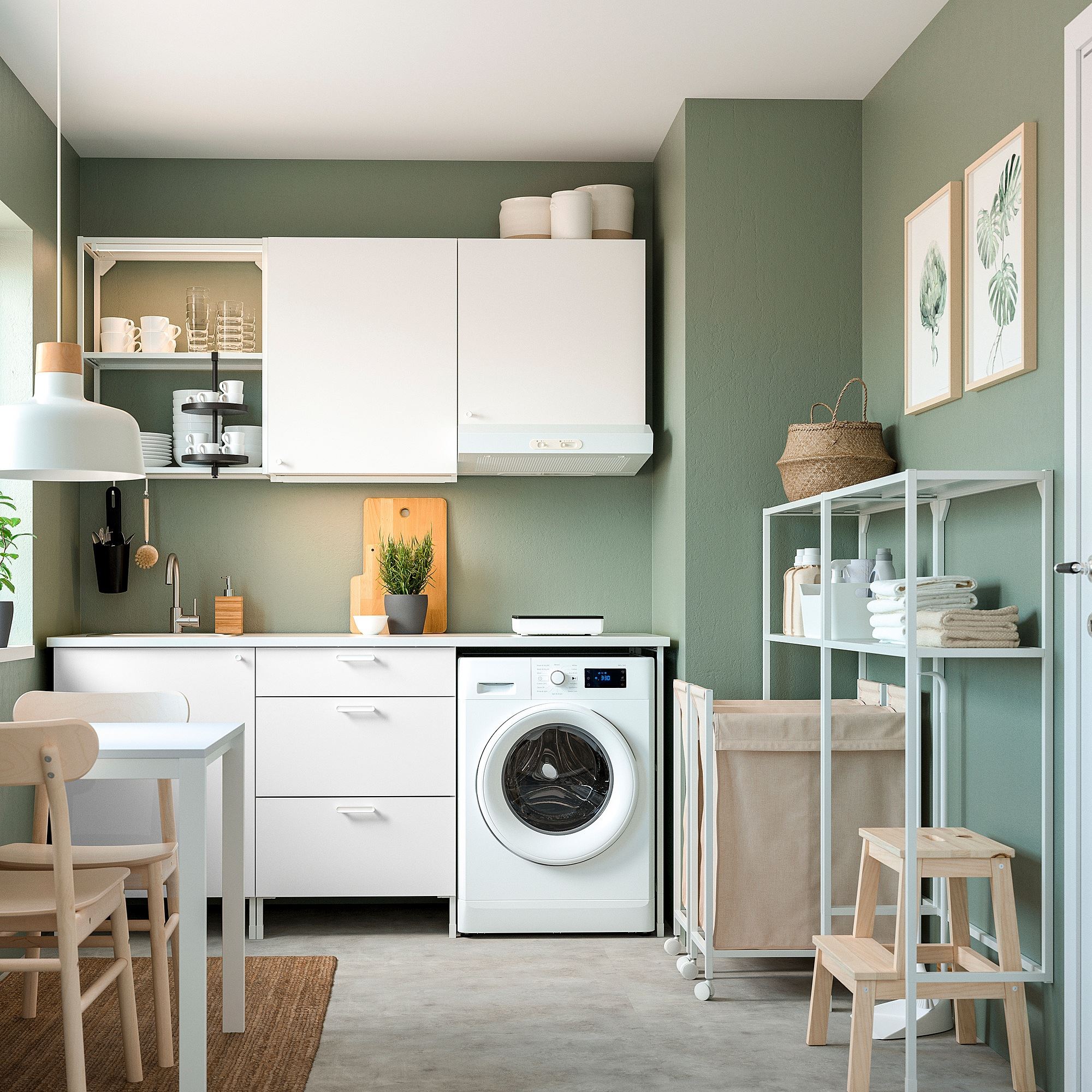 ENHET beyaz 160x30x129 cm çamaşır odası ve banyo için raf kombinasyonu ...