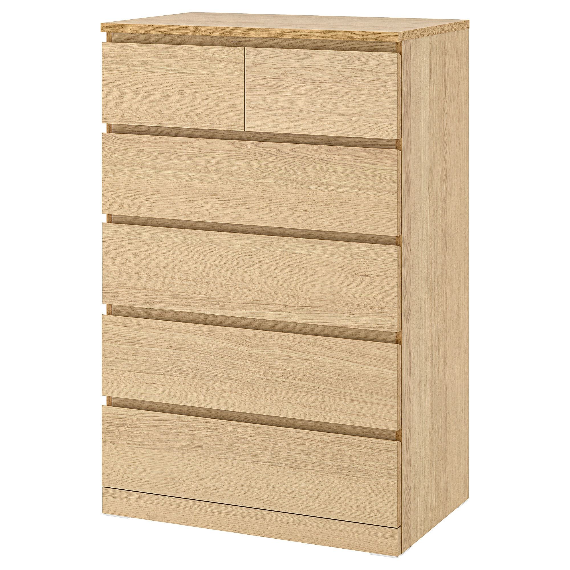 MALM white stained oak veneer 80x123 cm chest of 6 drawers
