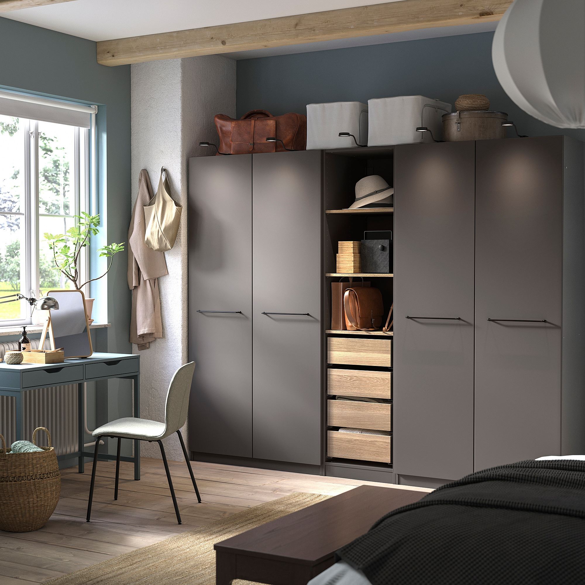 PAX FORSAND Dark Grey white Stained Oak Effect 250x60x201 Cm PAX PAX FORSAND Dark Grey white Stained Oak Effect 250x60x201 Cm PAX