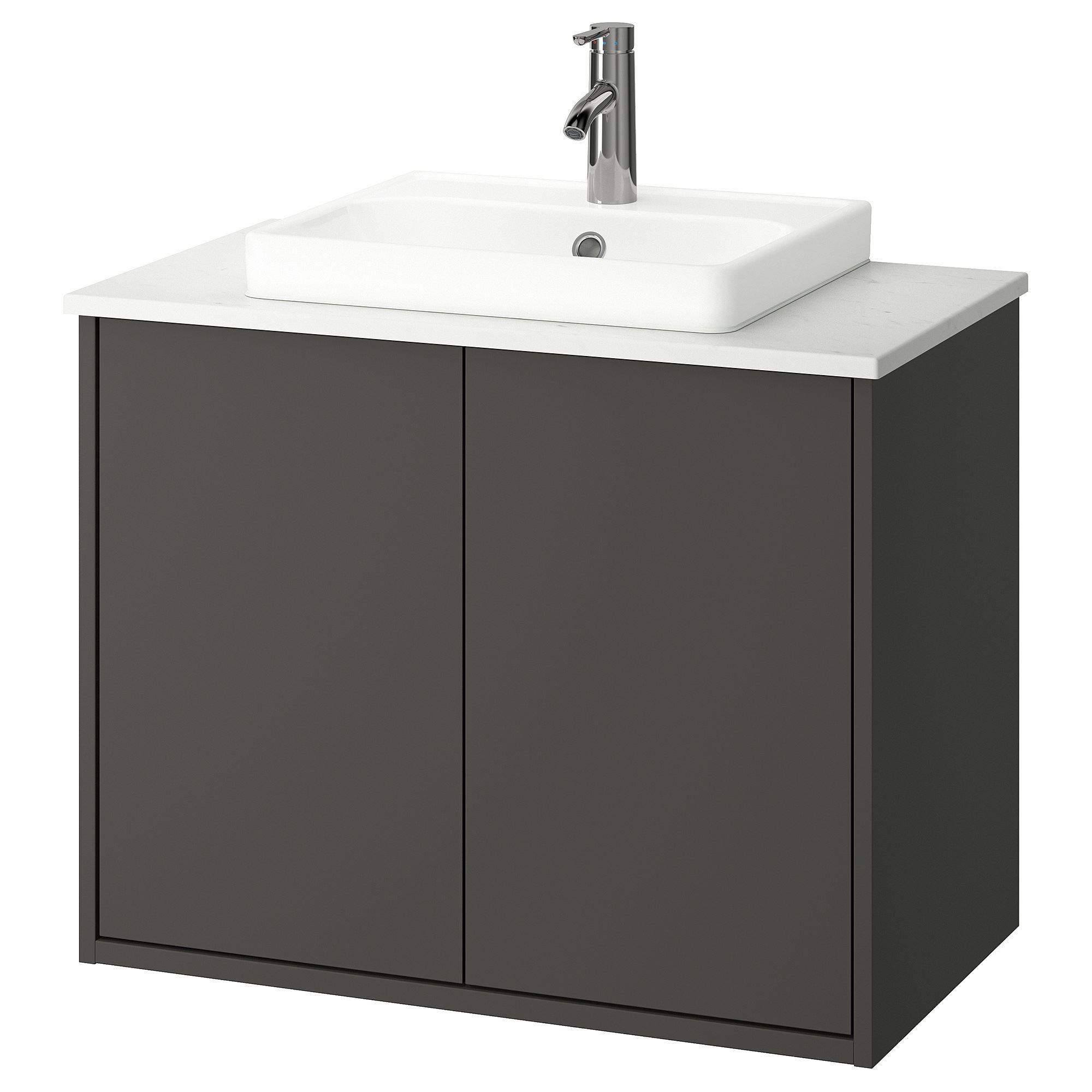 HAVBACK/TOLKEN/ORRSJÖN koyu gri-beyaz mermer görünüm 82x49x71 cm lavabo ...