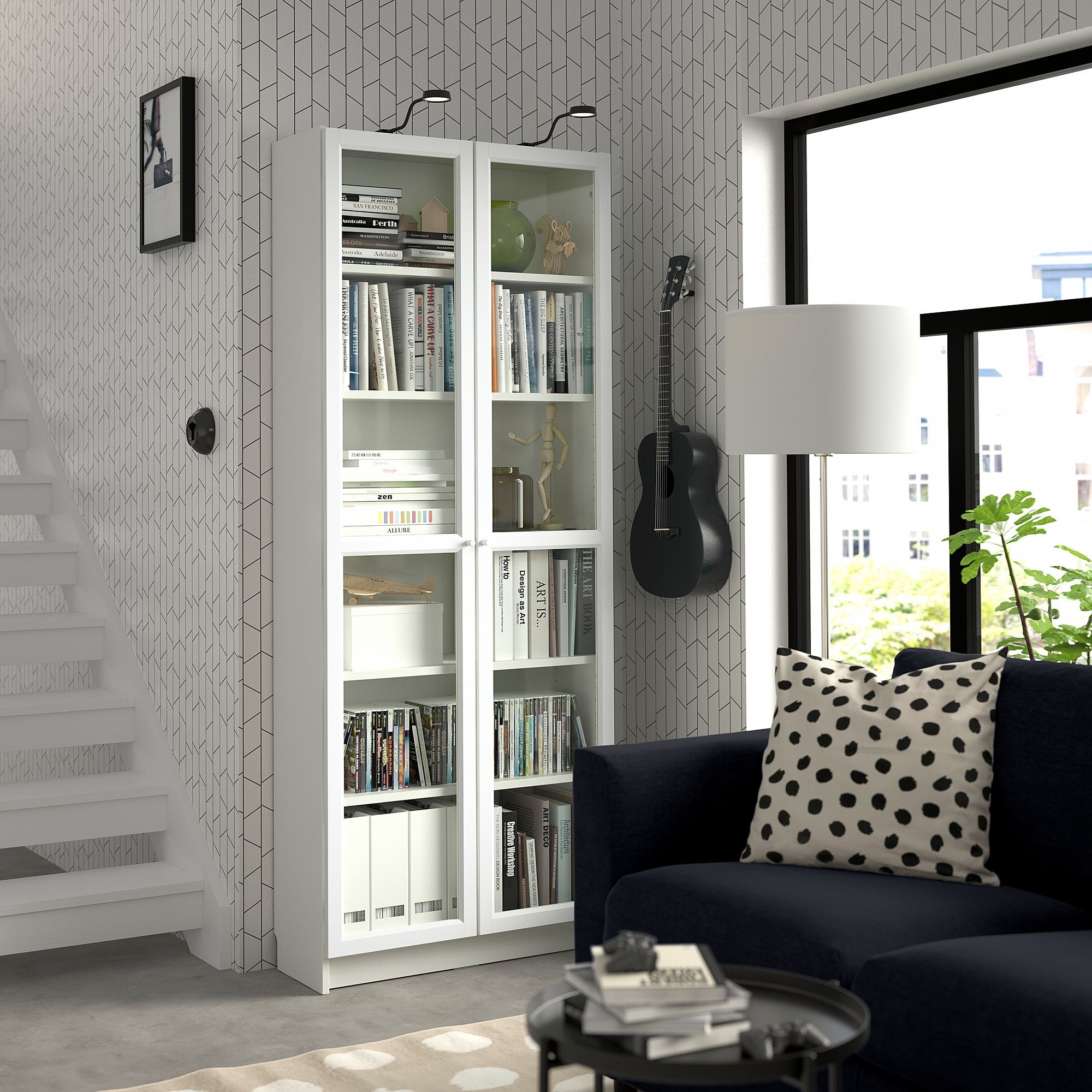 BILLY white 80x30x202 cm bookcase with glass door - 69017828 | IKEA