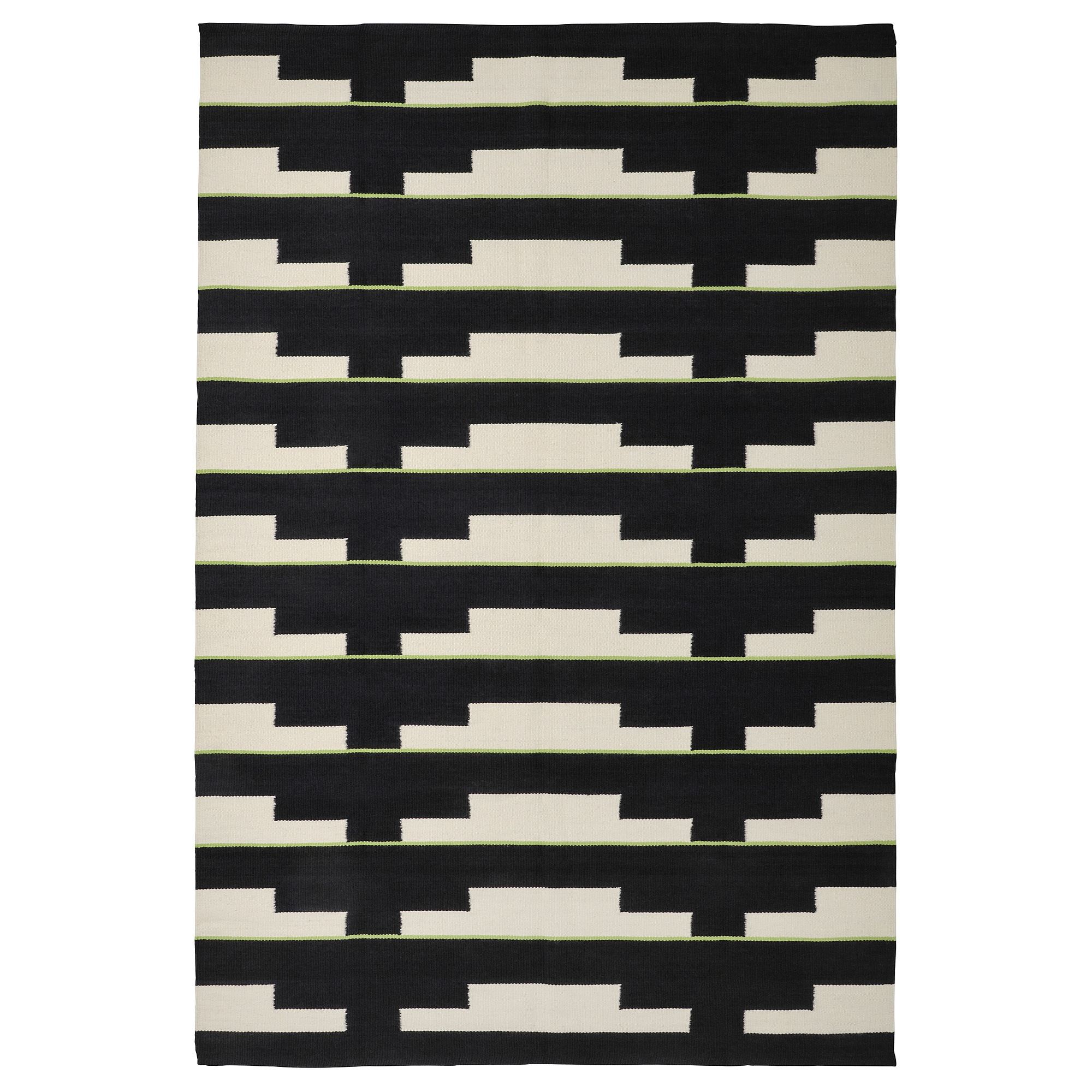 IKEA STOCKHOLM ウールラグ 170×240 白黒ストライプ STOCKHOLM 2025 black-white-light green handwoven 170x240 cm