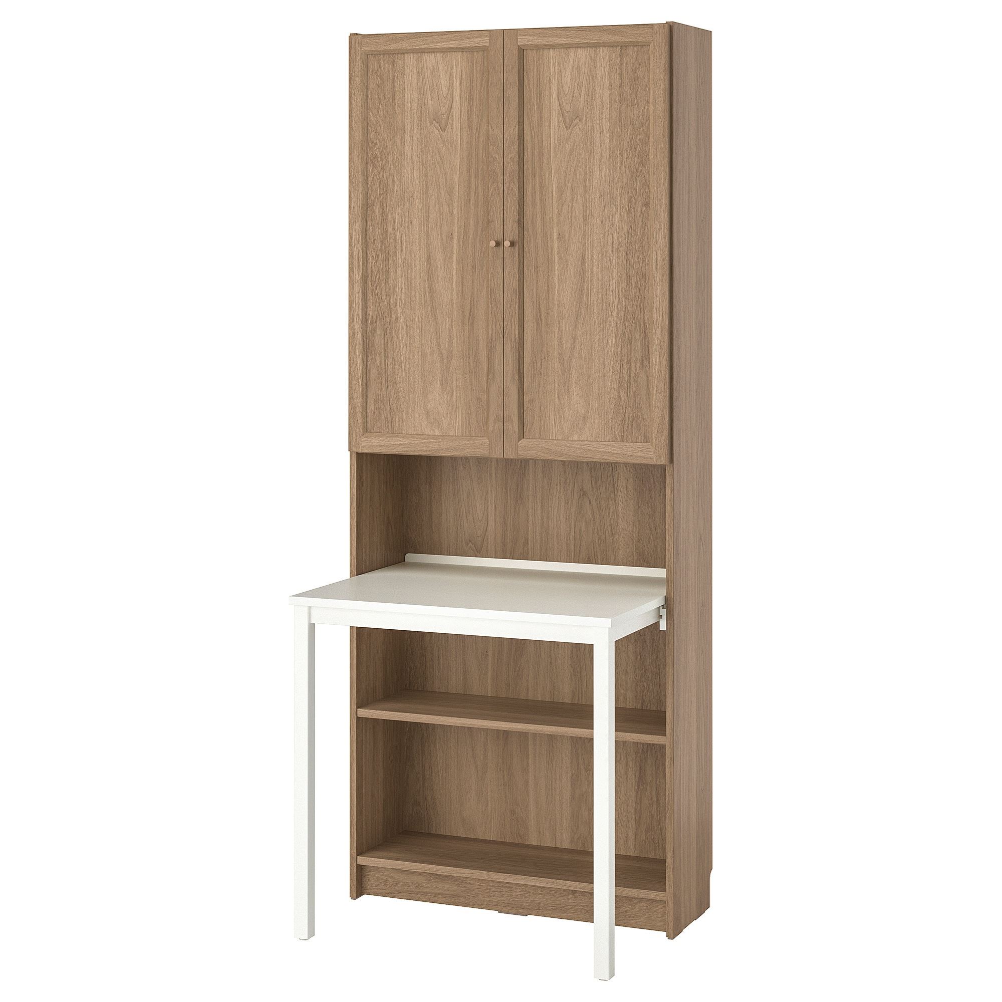 BILLY white-oak look 80x202 cm bookcase with door and desk
