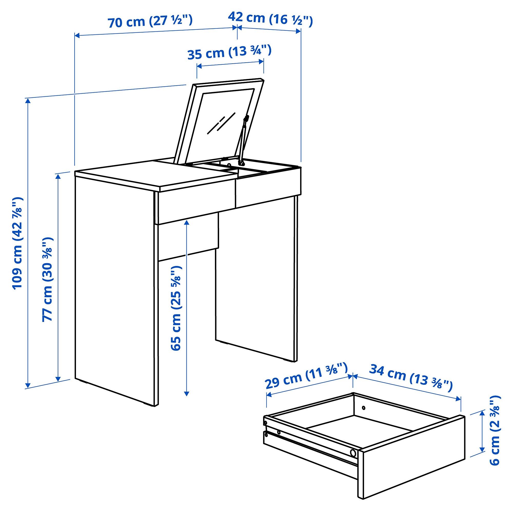 BRIMNES white 70x42 cm dressing table - 70290459 | IKEA