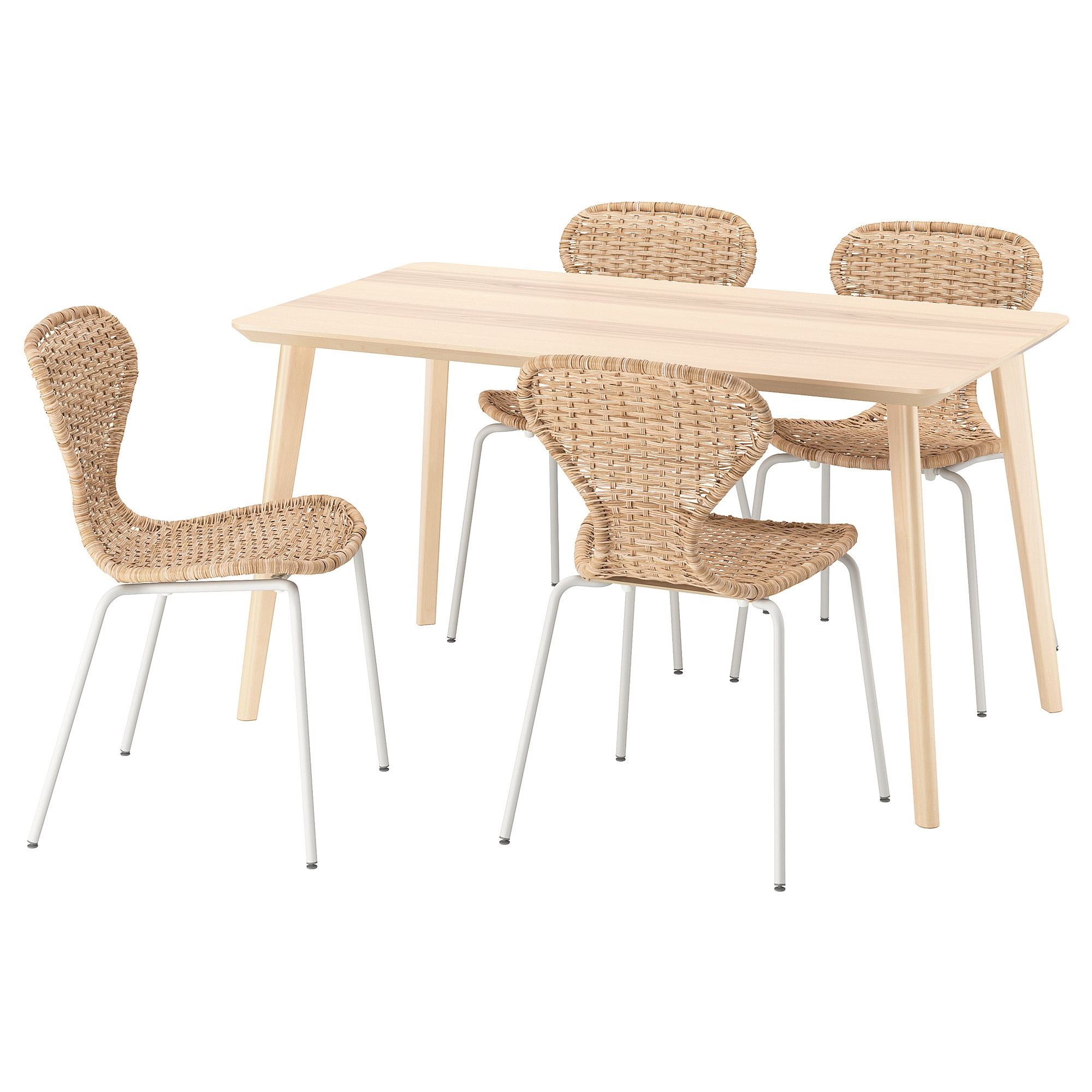 LISABO/ALVSTA dişbudak kaplama-rattan 4 sandalyeli mutfak masası