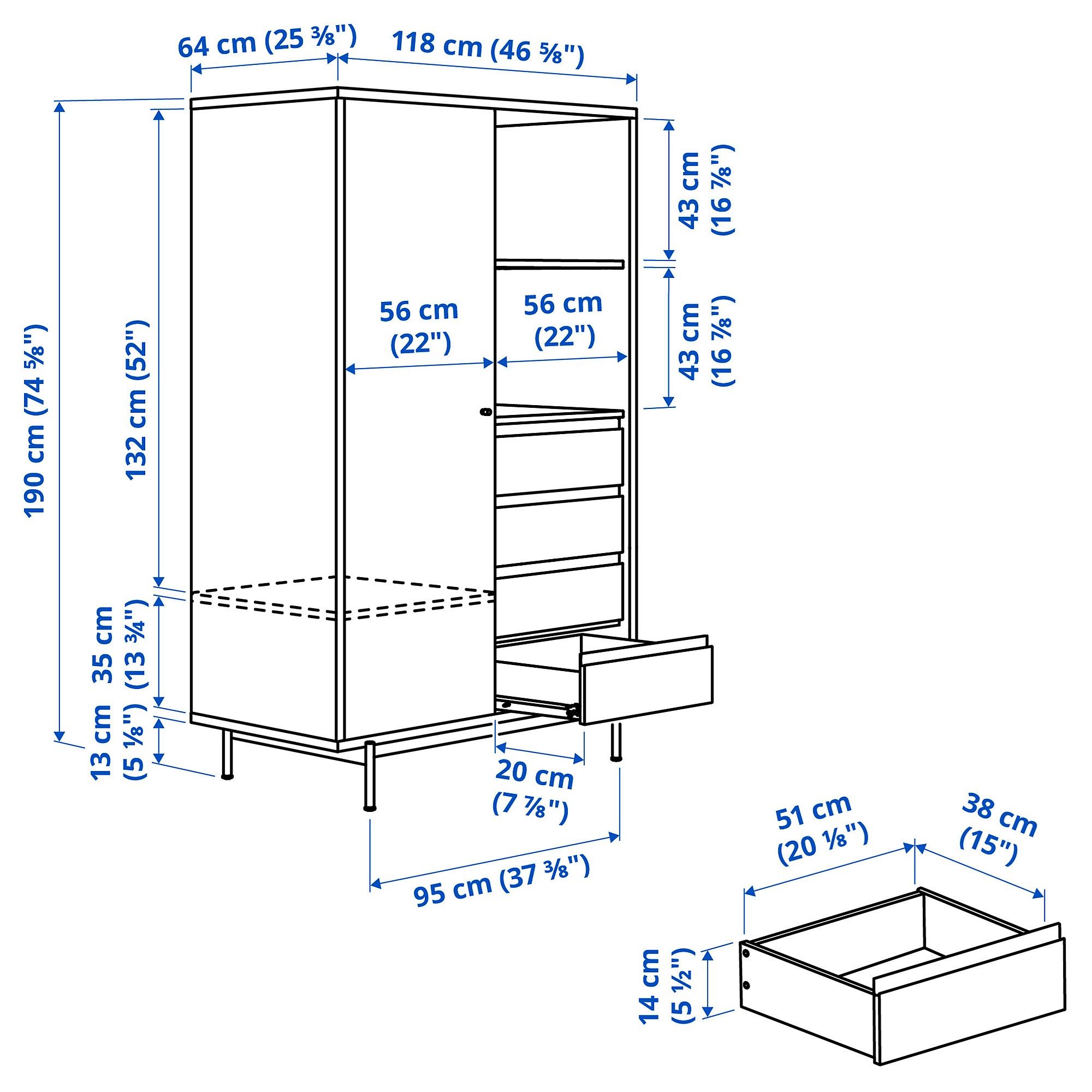 RADMANSÖ brown walnut effect 118x64x190 cm wardrobe - 70593606 | IKEA