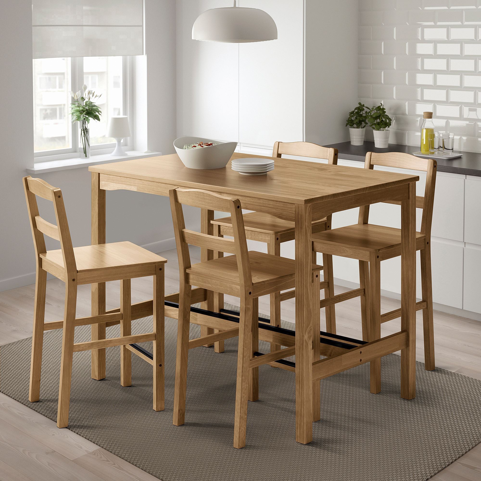 HAGERNAS antique stain-pine 4 stools bar table and bar stools set ...