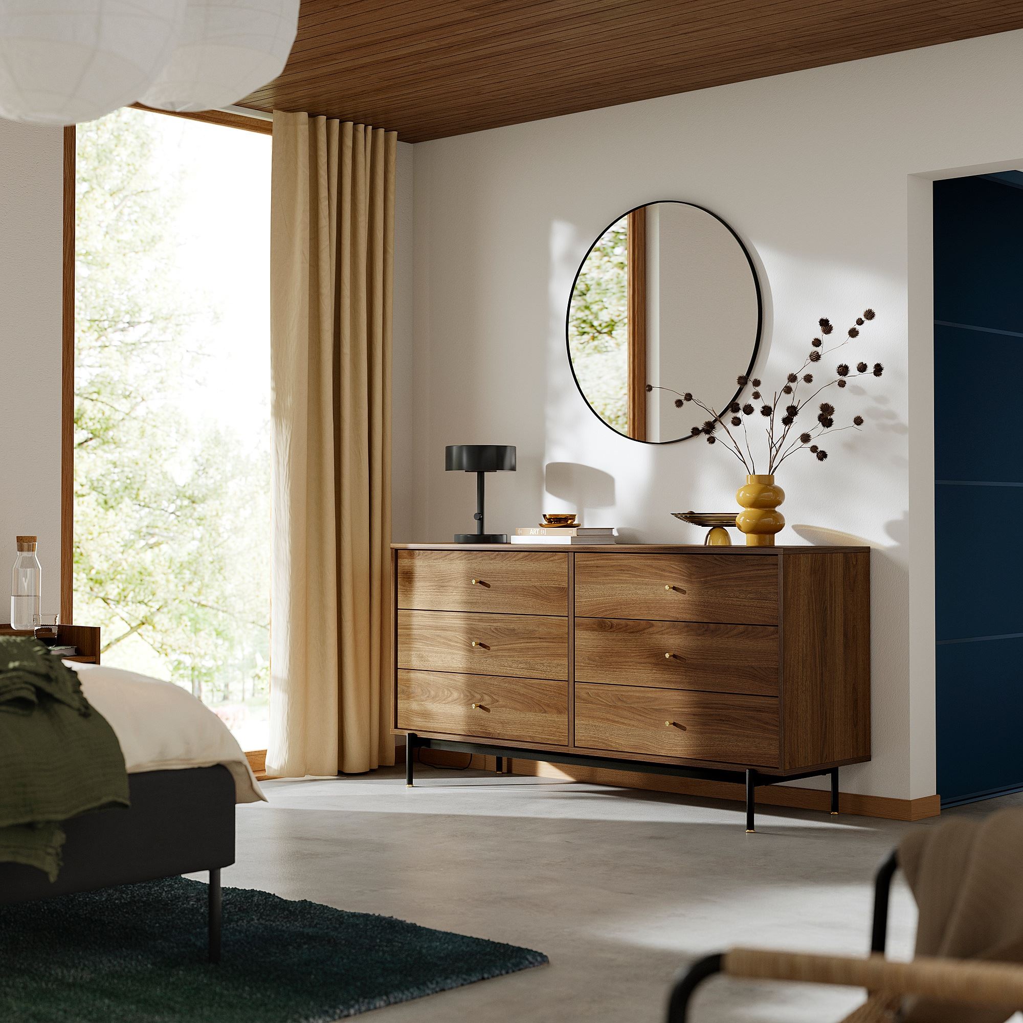 RADMANSÖ brown walnut effect 159x48x81 cm chest of 6 drawers - 90593605 ...