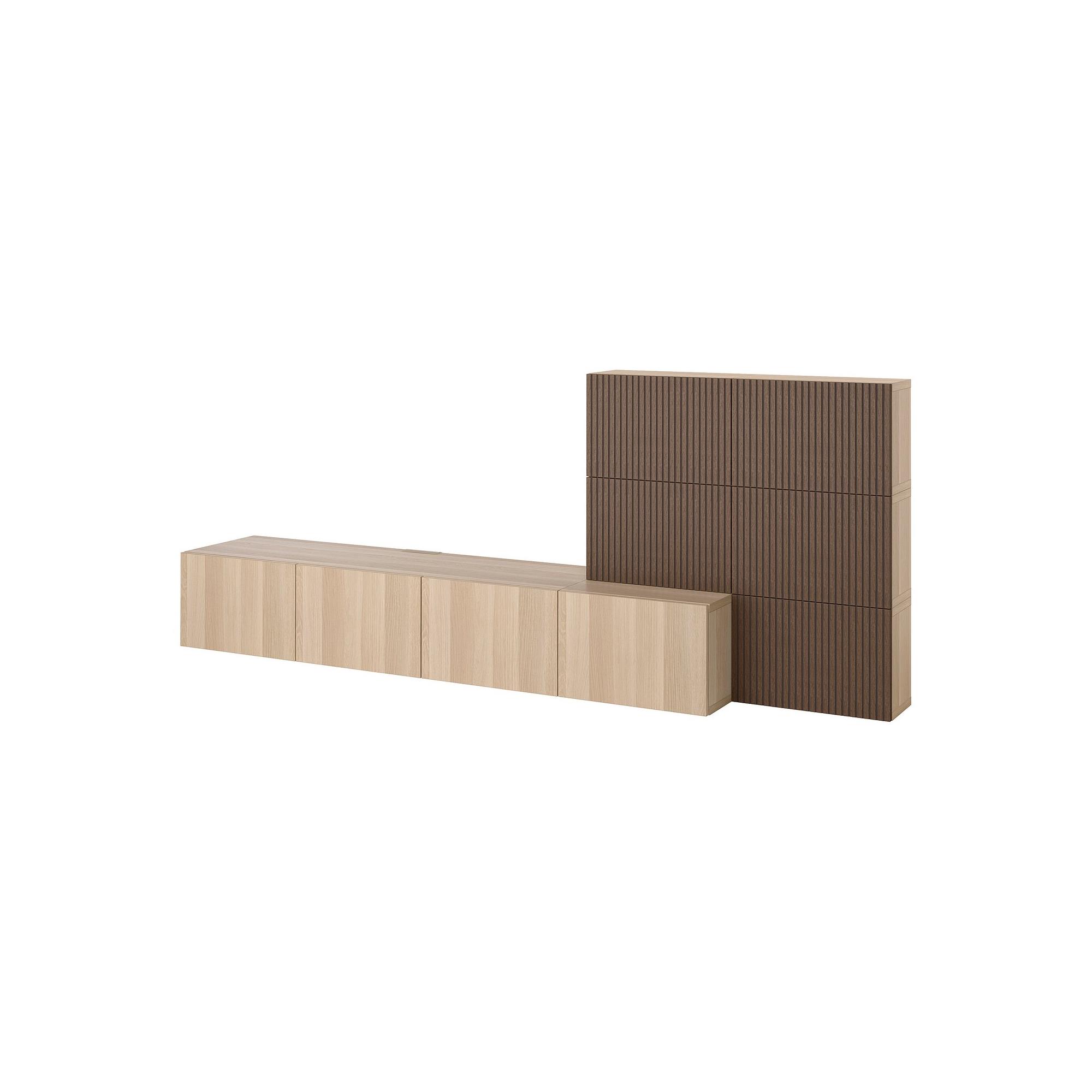 BESTA White stained oak effect-brown 300x42x114 cm tv storage unit