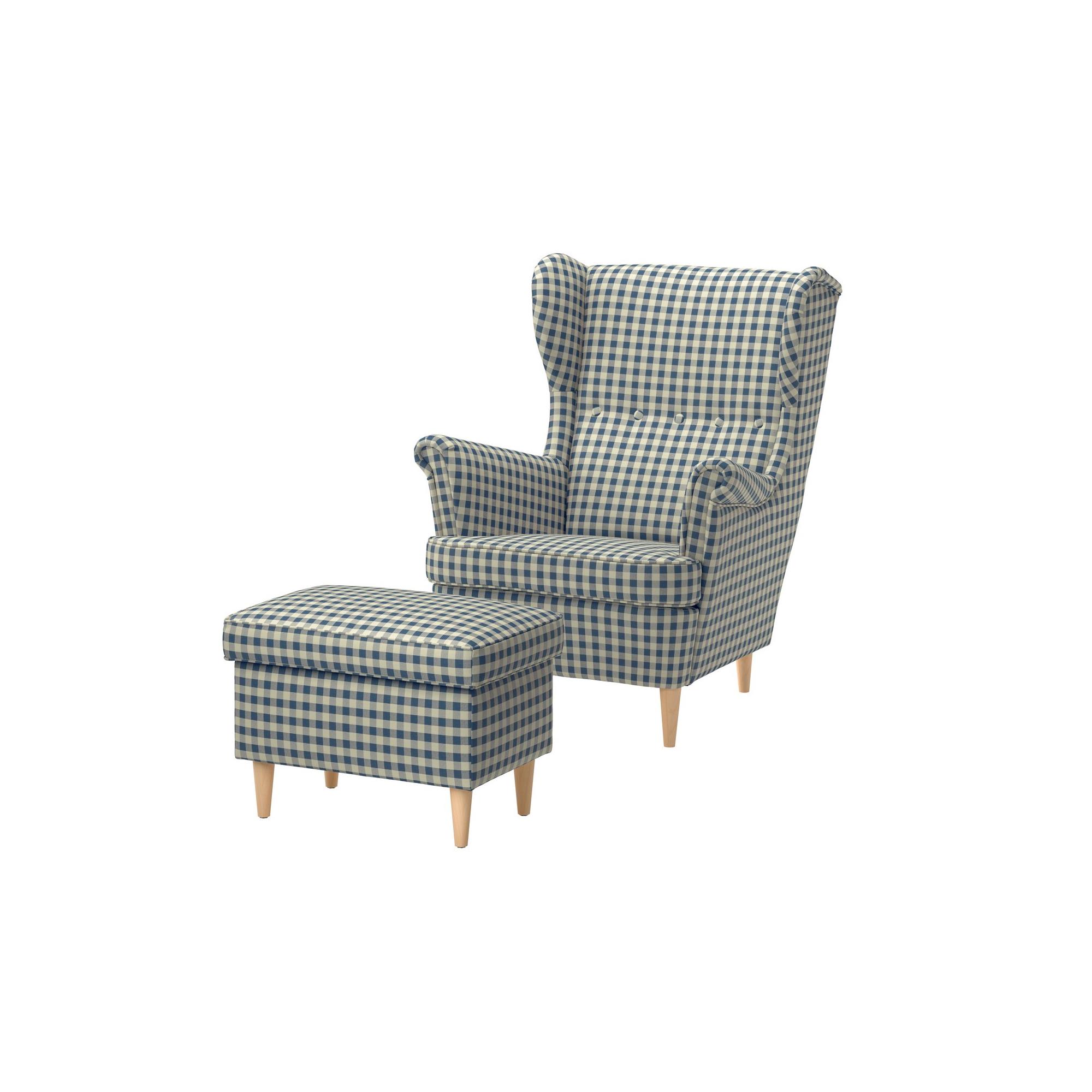 STRANDMON Sulviken blue-beige wing chair and pouffe - 99590339 | IKEA