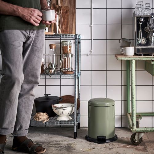 IKEA - GANGSKYFFEL, çöp kutusu, gri-yeşil, 9 lt