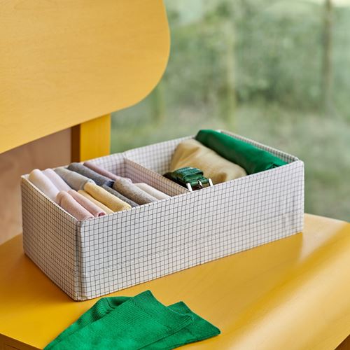 IKEA - STUK, box with compartments, white/black, 17x32x10 cm