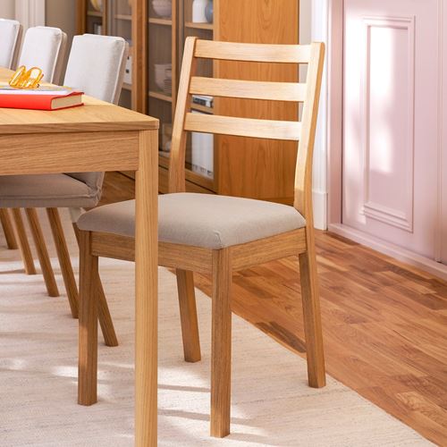 IKEA - TONSTAD, upholstered wooden chair, oak-looking-Fridtuna light beige