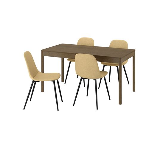 IKEA - TONSTAD/NORDMANSSKAR, kitchen table set, brown stained oak veneer-Letafors yellow-beige, 4 chairs
